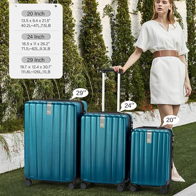 Hanke Expandable Hardshell Luggage Sets 3 Piece Extra Large Suitcases with Lock,28 Inch Luggage with Spinner Wheels, PC Travel Suitcase for Women Men 20 24 29Inch,Caribbean Blue