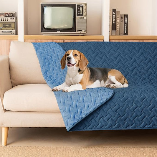 gogobunny 100% Double Sided Waterproof Dog Blanket Soft Pet Bed Cover Reversible Protect Furniture Couch Sofa Car for Puppy Cat Kids (Dark Blue/Light Blue, 68x82 Inch (Pack of 1))