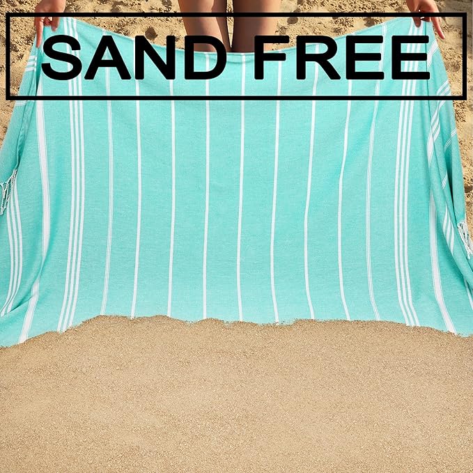 Beach Towel 2 Pack, Sand Free Oversized 39 x 72, Turkish Quick Dry Towel, Lightweight Pool Travel Towel, Cool Beach Essentials Super Absorbent
