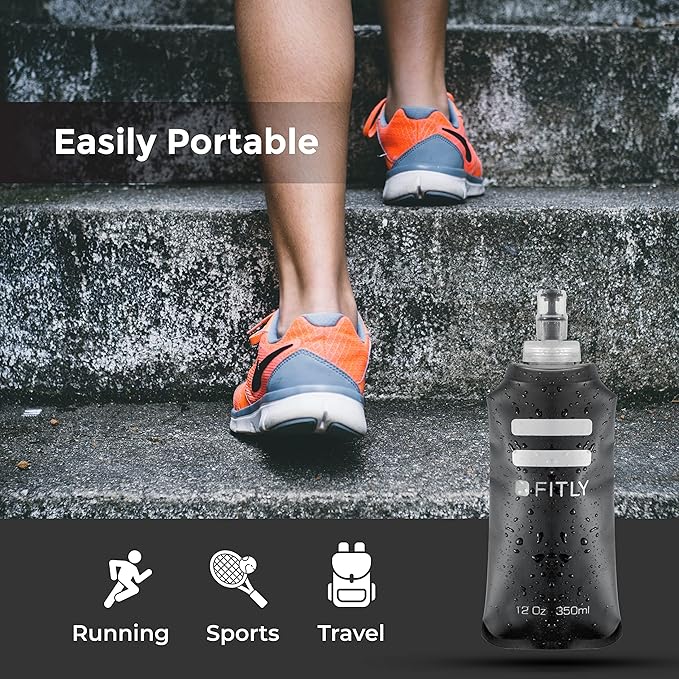 FITLY Soft Flask - Shrink As You Drink Soft Water Bottle for Hydration Pack - Folding Water Bottle Ideal for Running, Hiking, Cycling, Climbing & Rigorous Activity