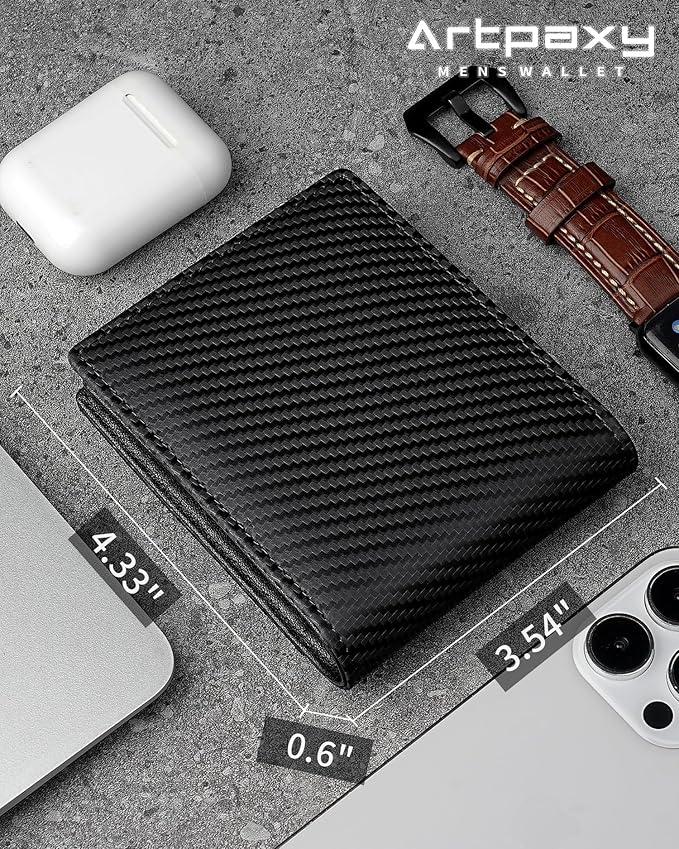 Artpaxy Mens Wallet Bifold Genuine Leather RFID Blocking Wallet for Men with 2 ID Windows 11 Card Holders 2 cash pockets 1 Gift Box