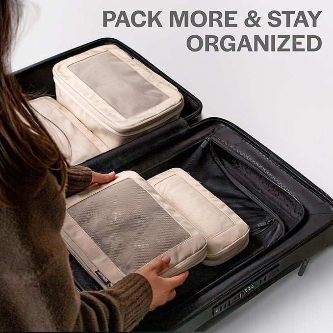 Aerotrunk Compression Packing Cubes for Travel - Luggage Organizer Bags - Double Zipper Packing Cubes for Suitcases (6-Pack, Black)