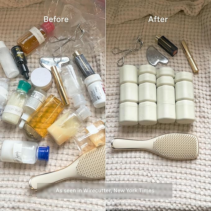 Cadence Travel Containers - Full Skincare Set - Magnetic Containers with Lids,Carry On Travel Essentials For Women/Men - 2 Small (0.56oz), 4 Medium Capsules (1.32oz), & Extender (1.43oz) - Sand