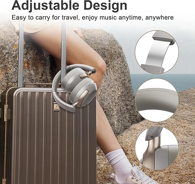 LORELEI Q30 Bluetooth Headphones Over Ear,60H Playtime & 3 EQ Music Modes,BT6.0 Headphones Wireless with Mic,Foldable Lightweight Headsets,HiFi Stereo Deep Bass for Home Travel iPad Tablet-Dunes Grey