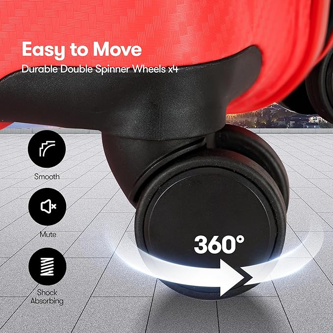 GinzaTravel Hardside Expandable Luggage with Spinner Wheels,Checked-Large 29-Inch,Red