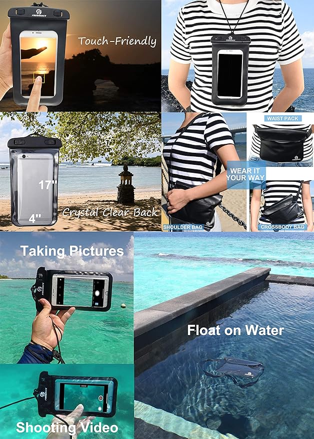 Freegrace Waterproof Dry Bags Set of 3 Dry Bag with 2 Zip Lock Seals & Detachable Shoulder Strap, Waist Pouch & Phone Case - Can Be Submerged Into Water - for Swimming (Navy Blue, 5L)