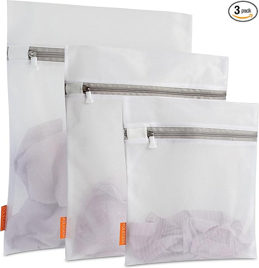 Polecasa 3Pcs Extra Durable Fine Mesh Laundry Bags with Sturdy Zipper for Delicates, Protect Clothes in Washing Machine, Laundry Room Essentials for College, Dorm (1 Large, 1 Medium, 1 Small)