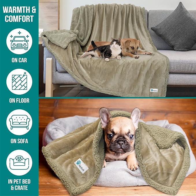 PetAmi Dog Blanket for Small Medium Dogs, Pet Bed Blanket Cat Puppy Kitten, Fleece Furniture Couch Cover Protector Sofa Car, Soft Sherpa Dog Throw Plush Reversible Washable, Mini 29x40 Solid Taupe
