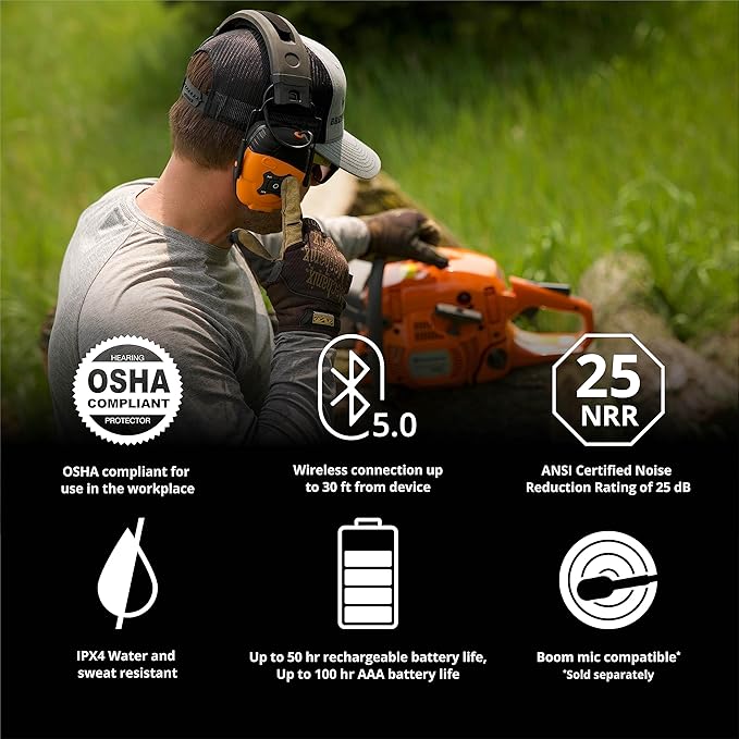 ISOtunes LINK Bluetooth Earmuff – Ear Protection Headphones for Work, Mowing, & Construction, 25 NRR OSHA Approved Headphones