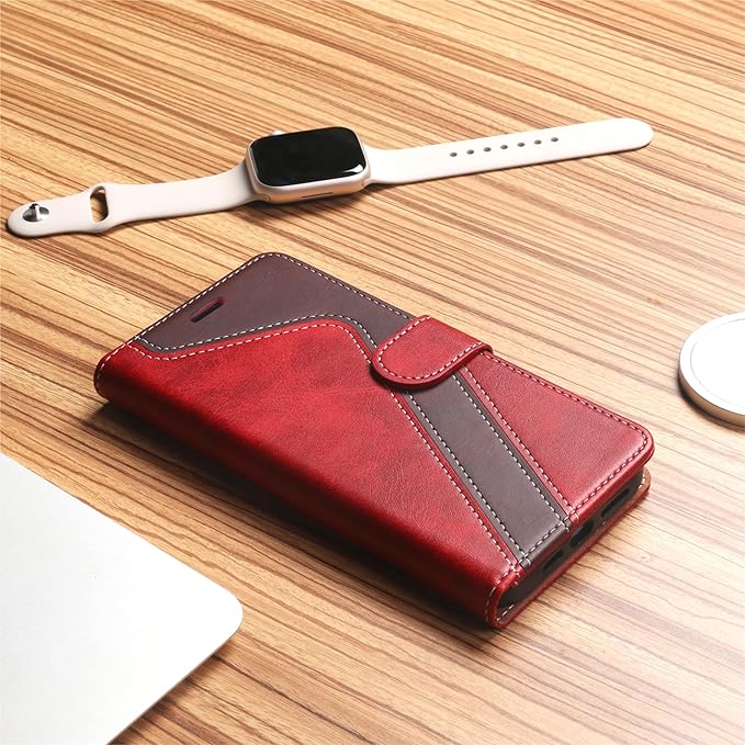 CIVICASE for iPhone 17 Air Wallet Case,PU Leather Flip Case RFID Blocking Credit Card Holder Folio Magnetic Stand TPU Shockproof Cover Compatible with iPhone 17 Air, Red Brown