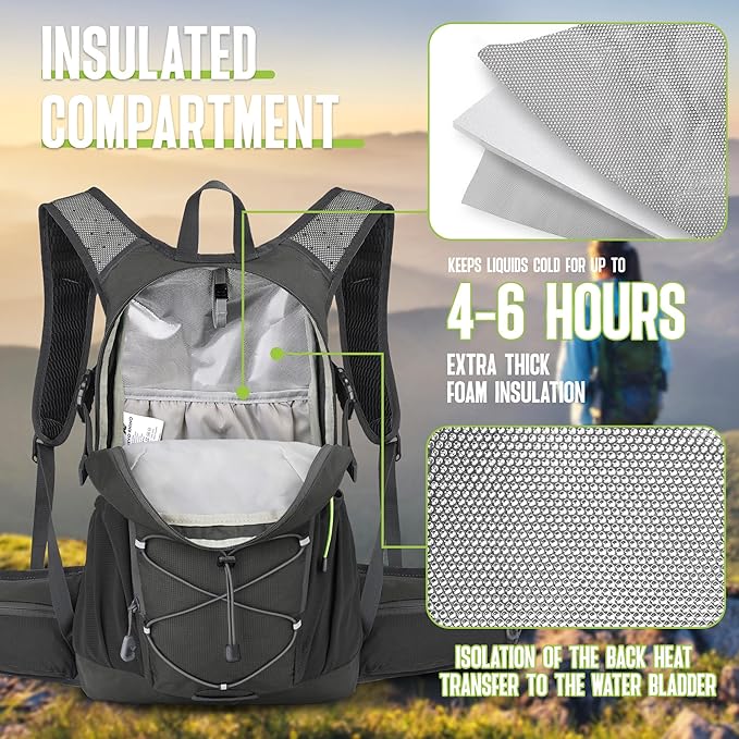 N NEVO RHINO Hydration Backpack, 18L Multipurpose Hiking Backpack with 3L Water Bladder, Water Backpack Insulated Hydration Pack Ideal for Hiking and Cycling