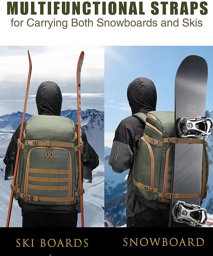 New Ski/Snowboard Boot Bag/Skating Bag | Excellent for Store and Transport Gear, Helmet, Goggles & Accessories | Travel with Waterproof Exterior, Reflective Strip for Men, Women (Green)
