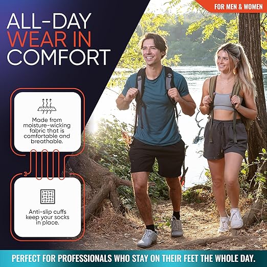 Compression Socks 20-30mmHg for Plantar Fasciitis, Achilles Tendonitis Relief - Ankle Compression Sleeve for Heel Spurs, Foot Swelling & Fatigue - Arch Support Brace for Everyday Use (1 Pair)
