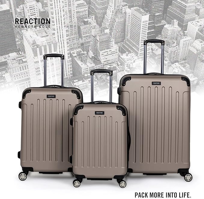 Kenneth Cole REACTION Renegade Luggage Expandable 8-Wheel Spinner Lightweight Hardside Suitcase, Champagne, 28-Inch Checked
