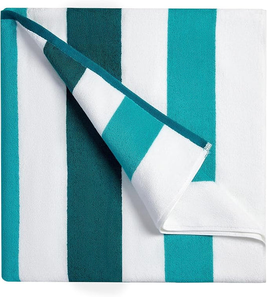 Cotton Oversized Beach Towel - Extra Large 40"X70" Plush Thick Pool Towel, XL Fluffy Cyan Green Beach Towels Stripe Swimming Towel for Adults Mens Women
