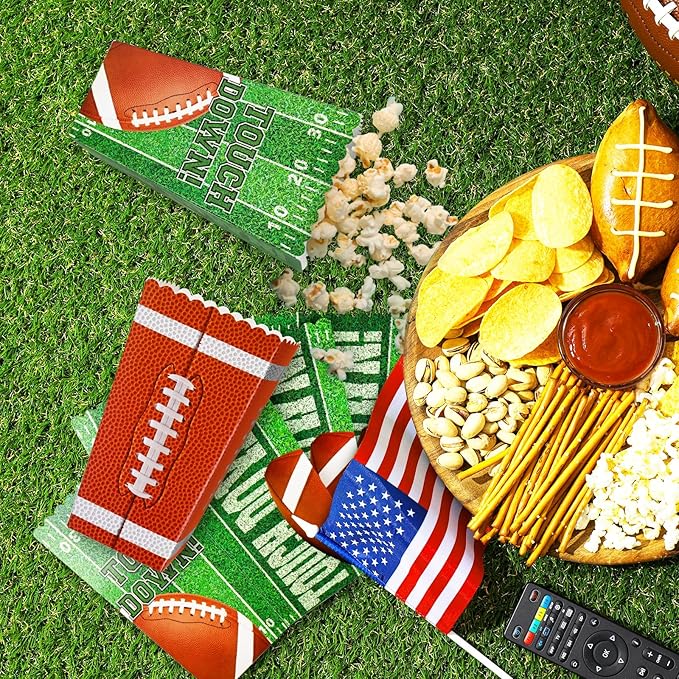Gatherfun Football Party Supplies Kit for 24 - Popcorn Boxes，Popcorn Buckets for Birthday, Tailgate Celebrations | Football Party Favors & Decorations Set