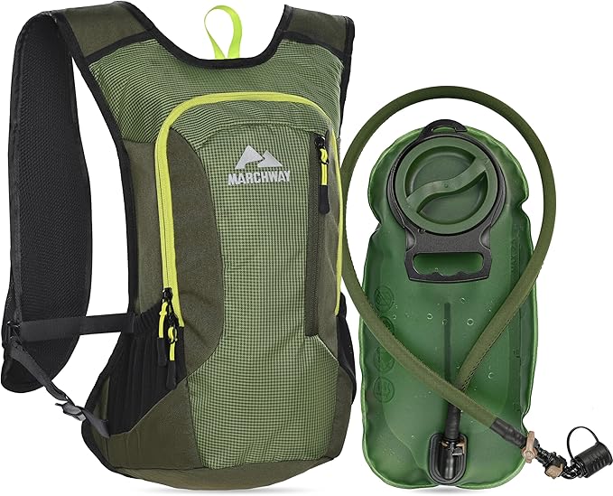 MARCHWAY Lightweight Hydration Backpack with Vest Style Straps & 2.5L TPU Water Bladder, Versatile Sleek Multi-Pocket Pack for Hiking, Cycling, Running, Backpacking, Travel