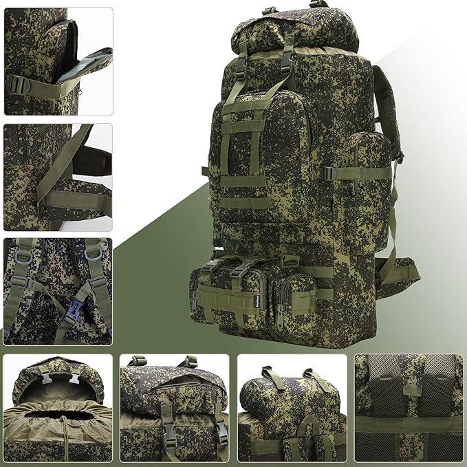 HongXingHai 100L Camping Hiking Backpack,Molle military Tactical rucksack backpack,Waterproof Lightweight Hiking Backpack (Pixel Tie-Dye)