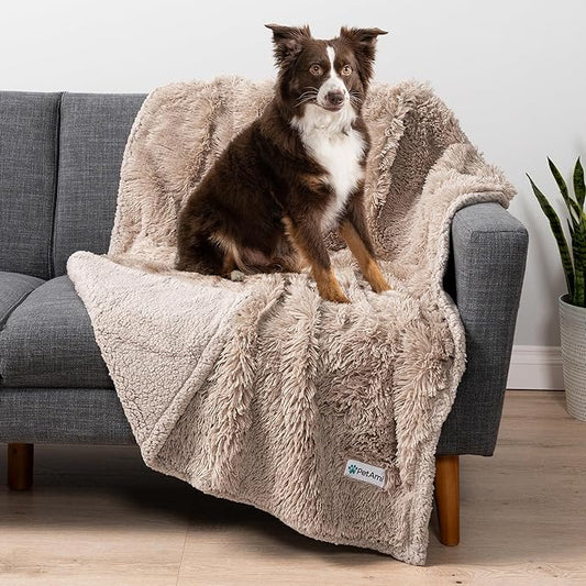 PetAmi Waterproof Dog Blanket for Small Medium Dogs, Calming Fleece Cat Blanket, Couch Protector Washable Sherpa Faux Fur Pet Throw for Puppy, Soft Reversible 29x40 Taupe