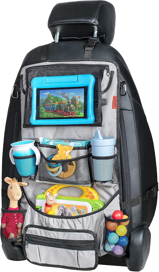 Lusso Gear Heavy Duty Back Seat Car Organizer Extra Large for Protection, Sag Proof & Reinforced Corners, Protects iPad & Backseat, 12 Versatile Car Seat Organizer Storage Compartments (Gray)