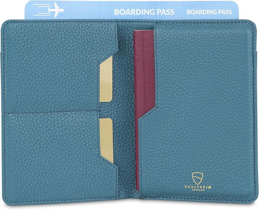 Vaultskin Leather Passport Holder, Slim RFID Blocking Travel Wallet for Men and Women, Fits Passport, Credit Cards, ID, Cash, Passport Cover Ideal Travel Accessories with Gift Box (Kensington)