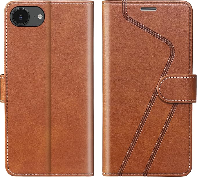 CIVICASE for iPhone 16E/SE4 2025 Wallet Case,PU Leather Flip Case RFID Blocking Credit Card Holder Folio Magnetic Stand TPU Shockproof Cover Compatible with iPhone 16E/SE4, Brown
