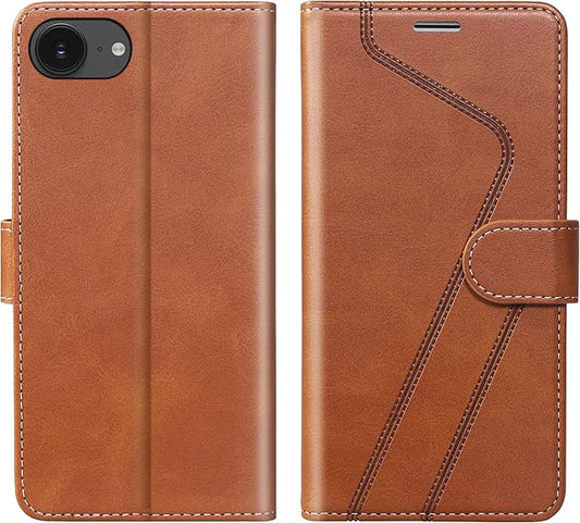 CIVICASE for iPhone 16E/SE4 2025 Wallet Case,PU Leather Flip Case RFID Blocking Credit Card Holder Folio Magnetic Stand TPU Shockproof Cover Compatible with iPhone 16E/SE4, Brown