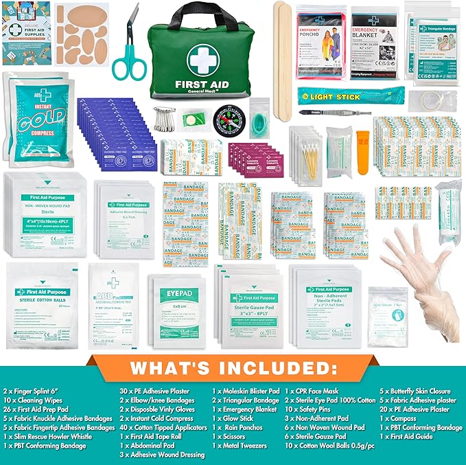 General Medi 210 Piece First Aid Kit- Emergency Kit - Reflective Design - Includes Ice(Cold) Pack, Moleskin Pad and Emergency Blanket for Travel, Home, Office, Car, Workplace & Outdoor