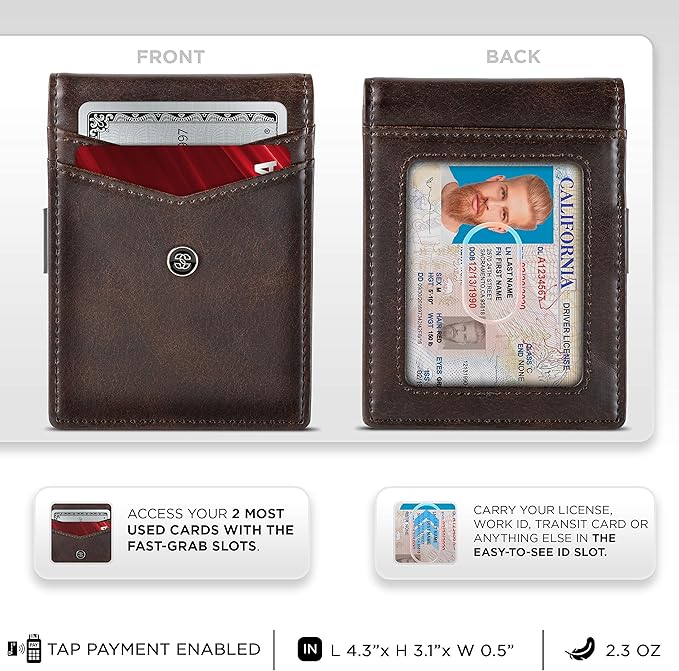 Suavell Slim Wallets for Men. Minimalist Bifold Wallet With Money Clip & ID Window. RFID Blocking Credit Card Holder Front Pocket Wallet, Gifts For Men - Husband Father On Birthday Anniversary.