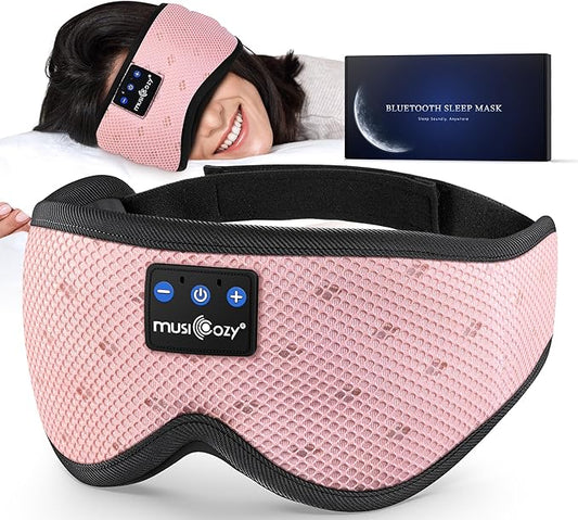 MUSICOZY Bluetooth Sleep Headphones for Side Sleepers, Wireless Headphones with Ultra-Thin Speakers in Comfortable Eye Headphone for Sleeping, Travel, Workout(Mesh Pink)