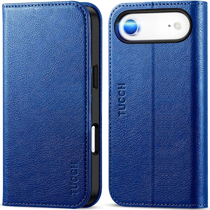 TUCCH Wallet Case for iPhone Air (6.5") 2025, 3 Credit Card Holders, RFID Blocking, Stand, PU Leather, Shockproof TPU Interior Shell, Protective Flip Folio Cover, Klein Blue