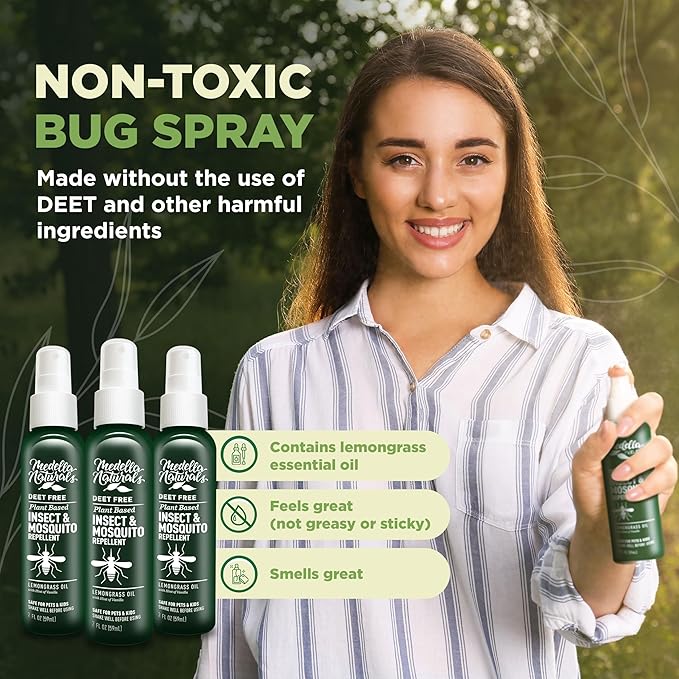Deet-Free Insect & Mosquito Repellent Pack of 3 (2oz) – Nice Smelling Insect Repellent with Lemongrass Oil Safe for Pets and Kids – Bug Spray Against Mosquitoes, Gnats, Black Flies, and No-See-ums