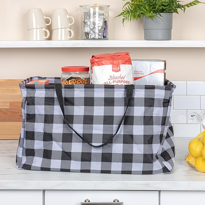 Household Essentials Black and White Plaid Krush Container All-Purpose Utility Tote