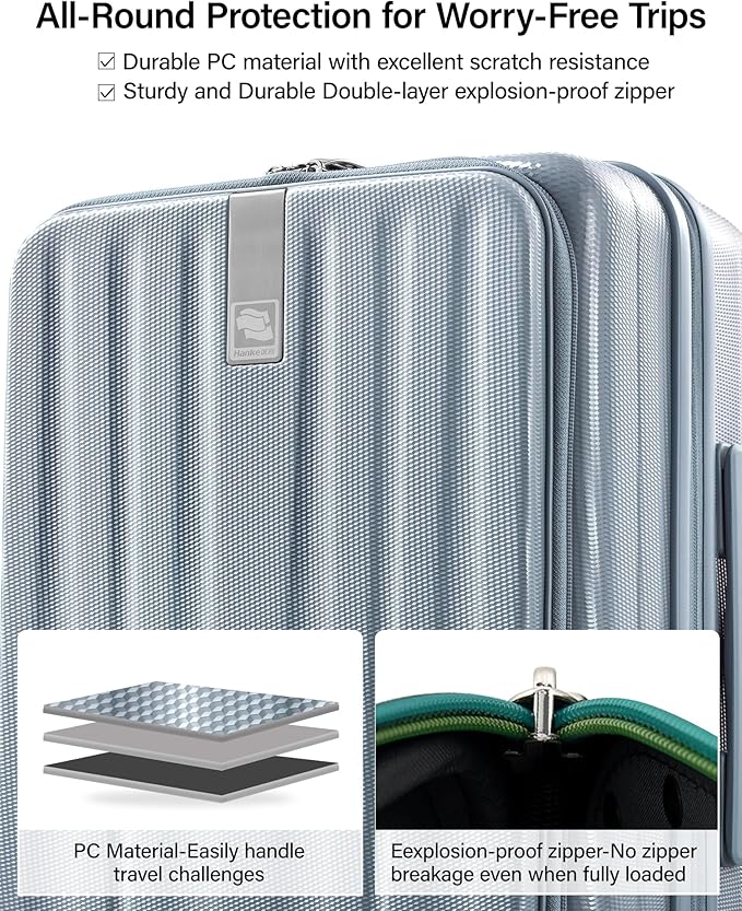 Hanke 24 Inch Expandable Luggage Top Opening Checked Bag Luggage Hard Shell Suitcases with Wheels Lightweight Travel Luggage Medium Suitcase with Lock for Woman Men-Grey