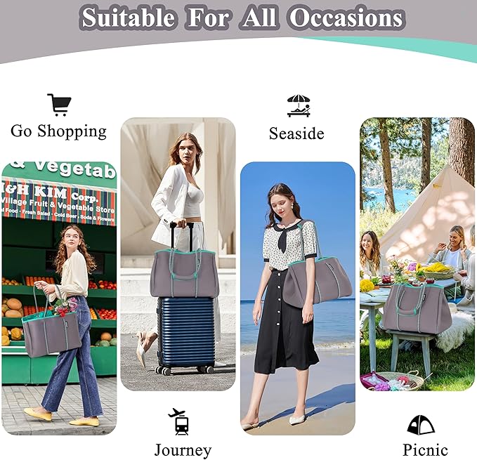 QOGiR Neoprene Multipurpose Beach Bag Tote with Inner Zipper Pocket … … … …