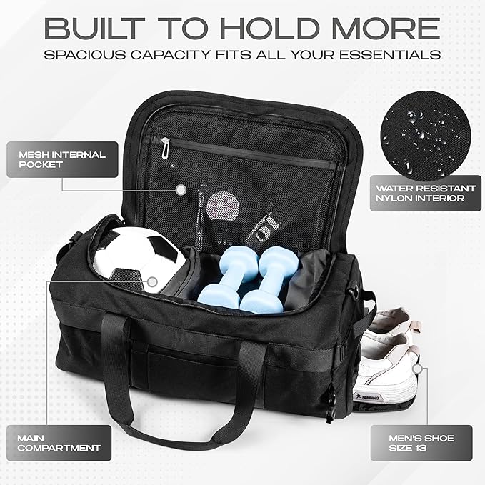 3-in-1 Duffle Bag Backpack for Men & Women –Travel Backpack with Cup Holder, Shoe & Laptop Compartment with Ventilation for Gym, Workout, Weekender, Traveling - 8.5 x 18.9 x 10.6 Inches