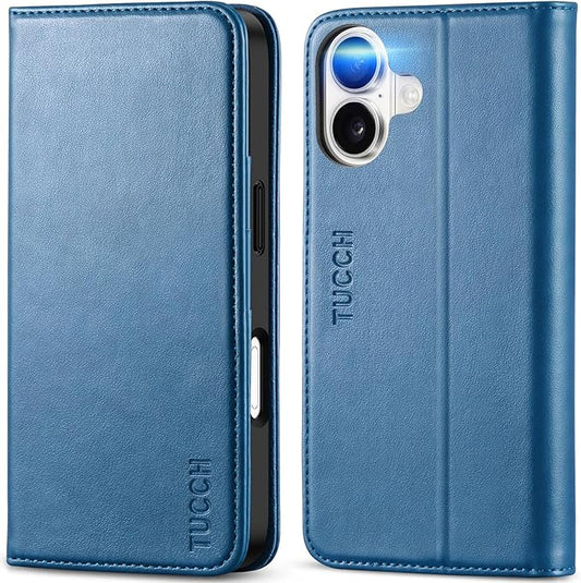 TUCCH Wallet Case for iPhone 17 (6.3-Inch) 2025, 3 Credit Card Slot | RFID Blocking | Stand | PU Leather | Shockproof TPU Interior Shell | Protective Flip Folio Cover | Lake Blue