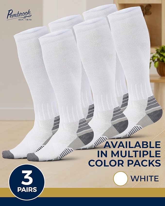Pembrook 3 Pairs Compression Socks 20-30 mmHg - Compression Socks for Women and Men | Running, Athletic, Travel, Nurses
