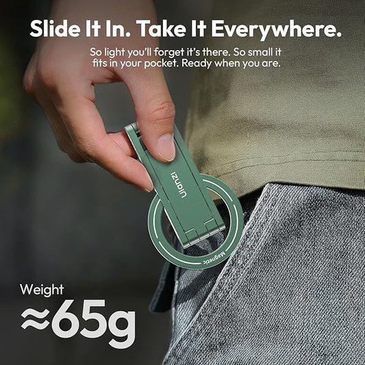 ULANZI MA60 Magnetic Phone Tripod Stand for iPhone - Aluminium Smartphone Mini Tripod Pocket Cell Phone Stand Strong Magnet Quick Mount Compatible with iPhone 16 15 14 13 13 Series, Green