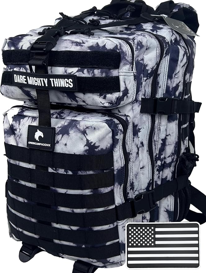 AMERICANPHOENIX 45L Elite Tactical Backpack | 3X Stronger Work & Military Backpack | Water Resistant and Heavy Duty | 3 Day MOLLE Bug Out Bag (Black Ice)