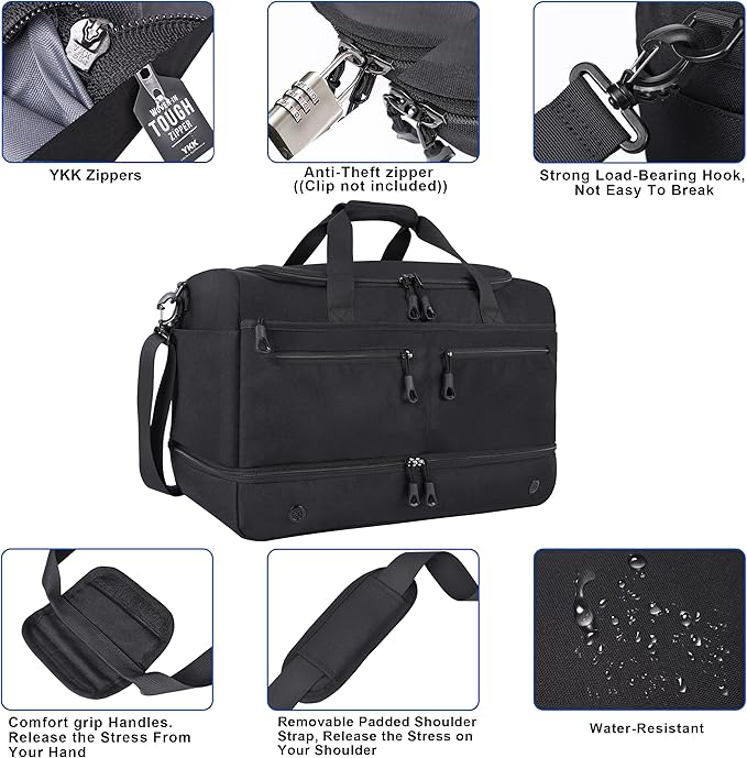 HILOMON Travel Bags for Men, YKK Zipper Mens Carry On Duffle Weekender Overnight Duty Bag with Shoe Compartment & Wet Pocket & RFID Blocking Pouch