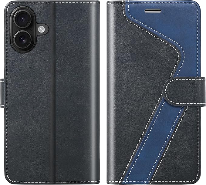 CIVICASE for iPhone 16 Plus Wallet Case,PU Leather Flip Case RFID Blocking Credit Card Holder Folio Magnetic Stand TPU Shockproof Cover Compatible with iPhone 16 Plus, Black Blue