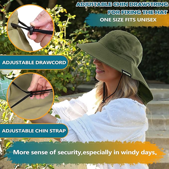 Solaris Sun Hat with Neck Flap, UPF 50 Sun Protection Lightweight Sun Cap for Men Women, Wide Brim Hat for Fishing Hiking