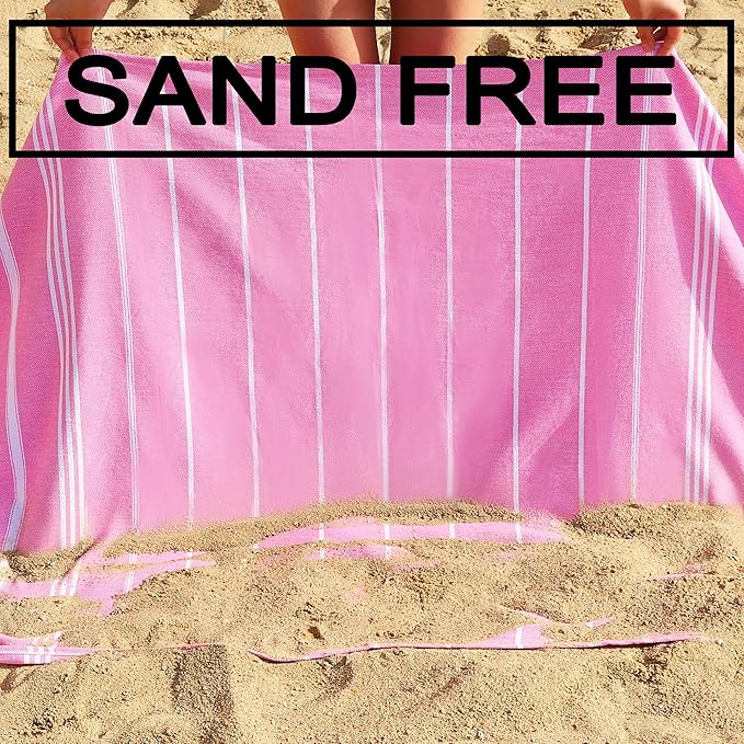 2 Pack Pink Striped Turkish Beach Towels, Super Absorbent & Quick Dry, Sand Free, 39 x 72 Inches
