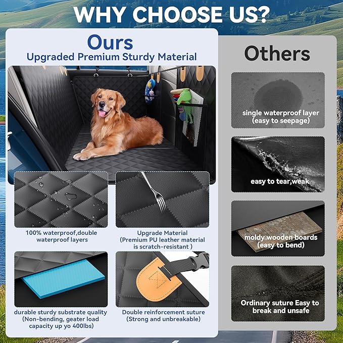Pet Car Seat Cover Backseat - Upgraded Back Seat Extender for Dogs, 600D Scratchproof, PU Thickened, Waterproof Hammock, 400 lbs, Easy to Clean/Install, Universal for Cars SUV Truck, Pet Protector
