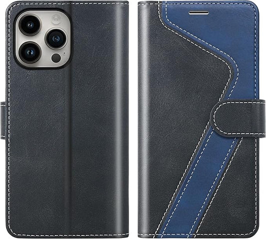 CIVICASE for iPhone 16 Pro Max Wallet Case,PU Leather Flip Case RFID Blocking Credit Card Holder Folio Magnetic Stand TPU Shockproof Cover Compatible with iPhone 16 Pro Max, Black Blue