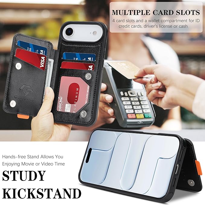 GUERNICA for iPhone 17 Air (6.7") Case Wallet with Card Holder, RFID Blocking Leather Protection, Shockproof Women Men Phone Case for iPhone Air, A - Black