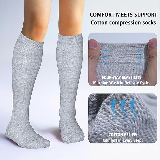 LEVSOX Thick Cotton Compression Socks for Women&Men 20-30mmHg Knee High Cute Support Sock for Nurses, Pregnancy, Travel