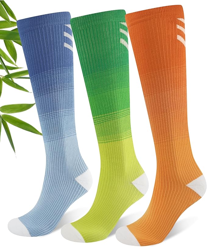 JODUCE 3 Pairs Compression Socks for Women, Bamboo Viscose 15-25 mmHg Knee High Support Socks for Pregnant Nurses Travel