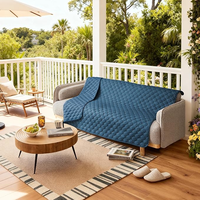 gogobunny 3X Stronger Waterproof Pet Blanket, Scratch Proof Furniture Protector for Dogs Cats, Reversible Cover 68x82 Inch, Dark Blue